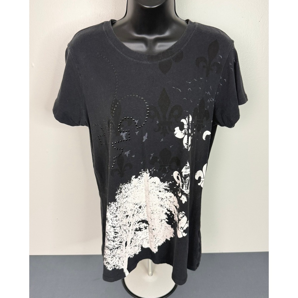 Kenneth Cole Women's Graphic Print Short Sleeve Tee Black Size XL Punk Street